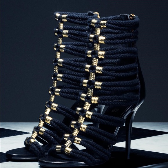 SOLD Balmain ikki leather and cotton sandals - Picture 13 of 14